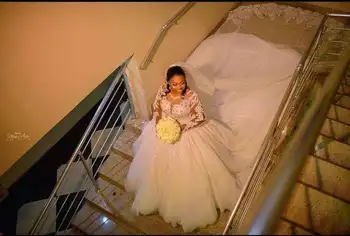 Расшитое мъниста Сватбена рокля в голям размер, с дантелен аппликацией в стил империя, бална рокля, сватбената рокля robe de mariage, сватбени рокли 2023 г. Изображение 3