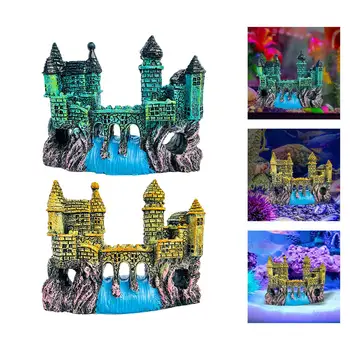 Украсата на замъка от смола за аквариум Средновековна смола Аксесоари за декорация на аквариум за влечуги Риба Fish Аквариумный къща Играчки Изображение 3