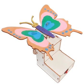 Дървени електрически модел на пеперуда Механизъм Работещ Детски научна играчка Технология САМ Комплект за изучаване на физика, Забавни играчки за деца Изображение 4