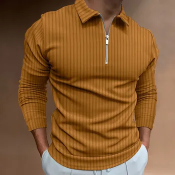 Мъжки ежедневни есенна риза с ивици от плат с отложным яка с цип, памучни мъжки ризи за мъже, мъжки ризи, панталони, ризи за мъже Изображение 4