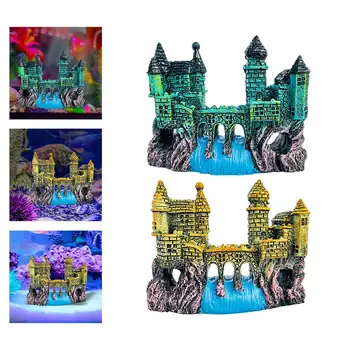 Украсата на замъка от смола за аквариум Средновековна смола Аксесоари за декорация на аквариум за влечуги Риба Fish Аквариумный къща Играчки Изображение 4