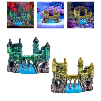 Украсата на замъка от смола за аквариум Средновековна смола Аксесоари за декорация на аквариум за влечуги Риба Fish Аквариумный къща Играчки Изображение 5